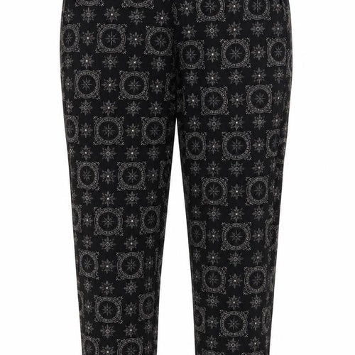 Push Up Womens Black Geometric Cotton Cropped Trousers Size L L25.5 in Regular  - Faux Fur Lined Compass like design