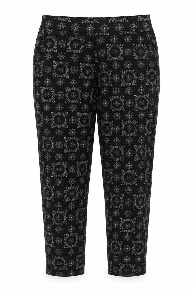 Push Up Womens Black Geometric Cotton Cropped Trousers Size L L25.5 in Regular  - Faux Fur Lined Compass like design