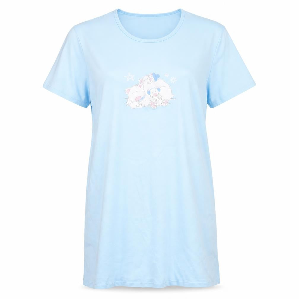 Front view of Preworn women’s blue solid cotton top pyjama top, size UK 8