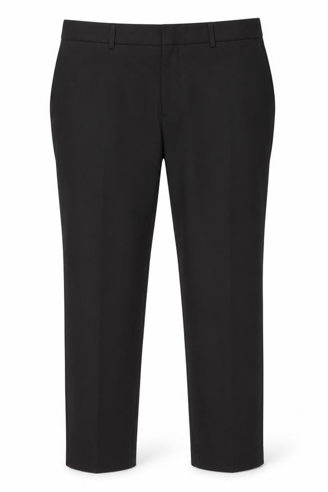 Front view of River Island women’s black polyester trousers, size UK 36, in, 30-inch leg regular