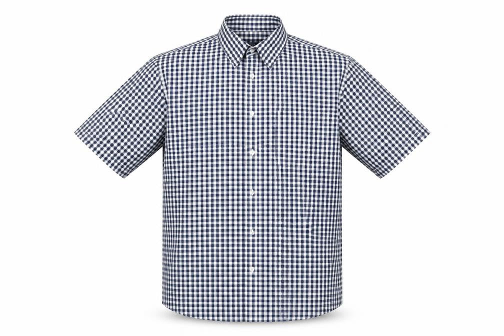 Front view of Premier men’s multicoloured check cotton button-up, size M, collared