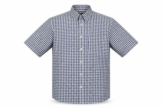 Front view of Premier men’s multicoloured check cotton button-up, size M, collared