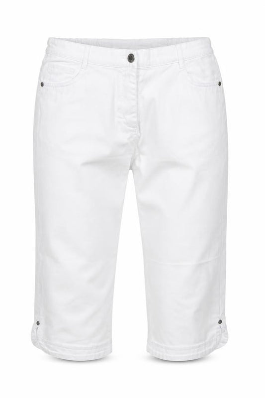 Front view of BM women’s white cotton cropped jeans, size UK 12, 20-inch leg regular