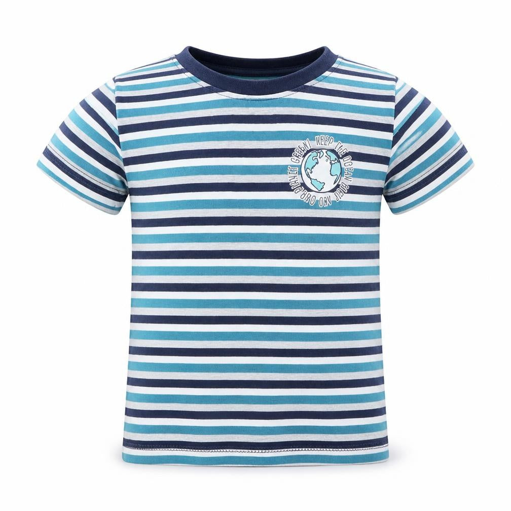 Lily&Dan  Boys Blue Striped Cotton Basic T-Shirt Size 5-6 Years Round Neck