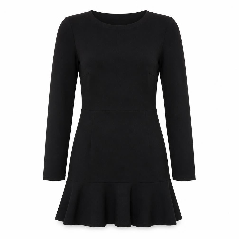Front view of Boohoo women’s black polyester shift, size UK 10, round neck