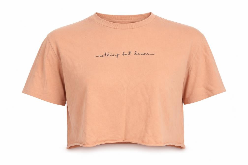 Front view of Topshop women’s orange cotton basic t-shirt, size UK 10, round neck - cropped