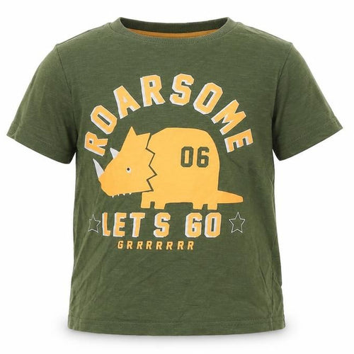F&F Boys Green  Cotton Basic T-Shirt Size 5-6 Years Crew Neck  - Dino