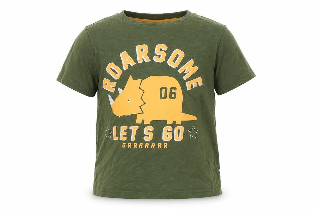 F&F Boys Green  Cotton Basic T-Shirt Size 5-6 Years Crew Neck  - Dino