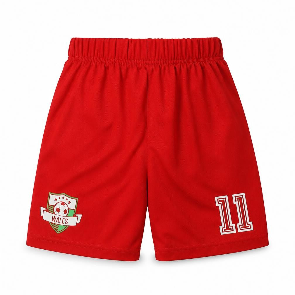 Front view of George boys’ red polyester sweat shorts, size 9-10, years regular - wales