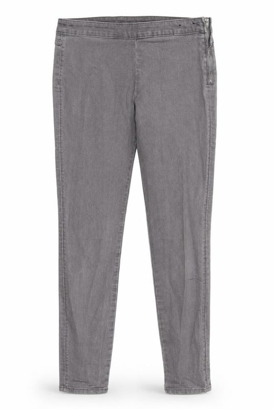 Front view of Divided women’s grey cotton skinny jeans, size UK 12, 28-inch leg regular - mid grey side zip