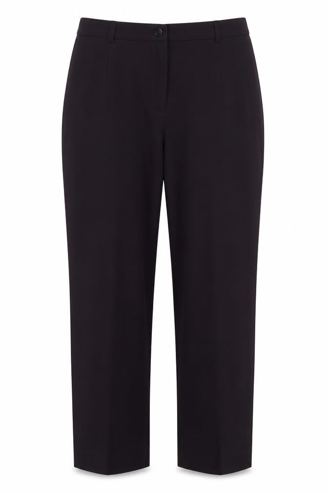Front view of Annabelle women’s purple polyester trousers, size UK 14, 28-inch leg regular - dark purple side elastication