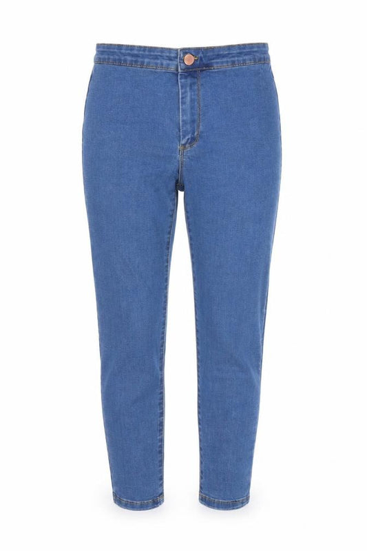 Front view of Denim Co women’s blue cotton cropped jeans, size UK 10, 25-inch leg regular - mid blue