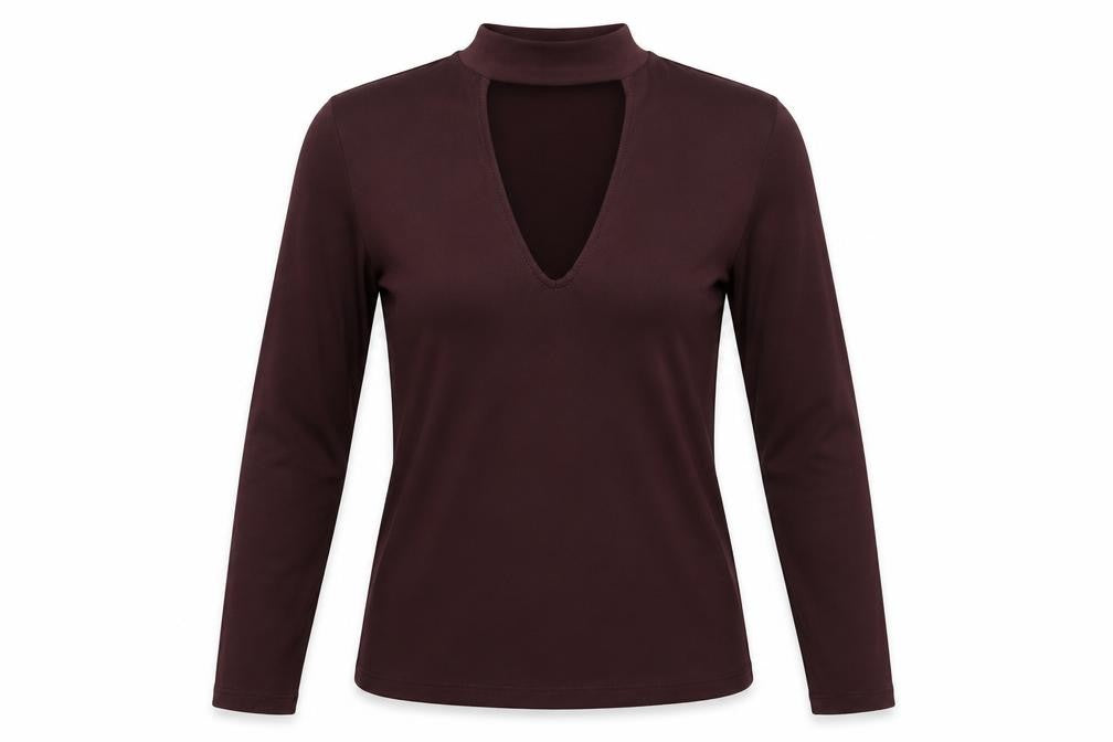 Front view of H&M women’s black polyester basic blouse, size M, high neck