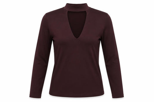 Front view of H&M women’s black polyester basic blouse, size M, high neck