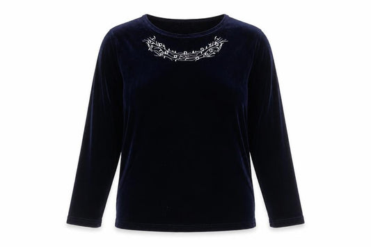 Front view of CLAIRE NEUVILLE women’s black polyester basic t-shirt, size UK 16, round neck