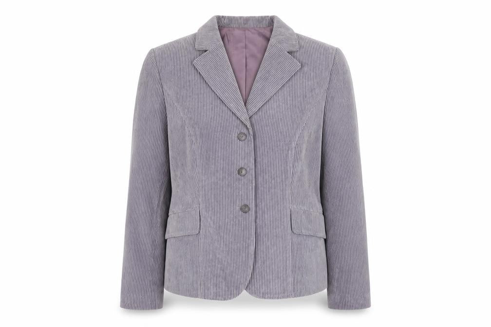 Front view of POTA women’s purple polyester jacket suit jacket, size UK 14