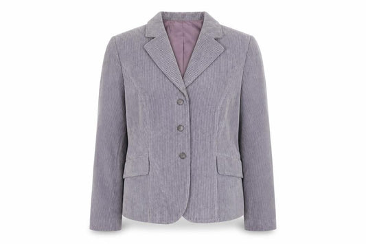 Front view of POTA women’s purple polyester jacket suit jacket, size UK 14