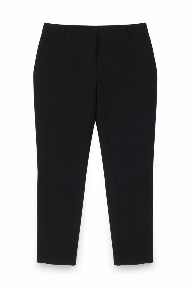 Front view of Peacocks women’s black polyester trousers, size UK 10, 28-inch leg regular