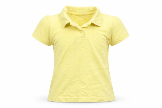 Front view of George girls’ yellow cotton basic polo, size 7-8, years collared