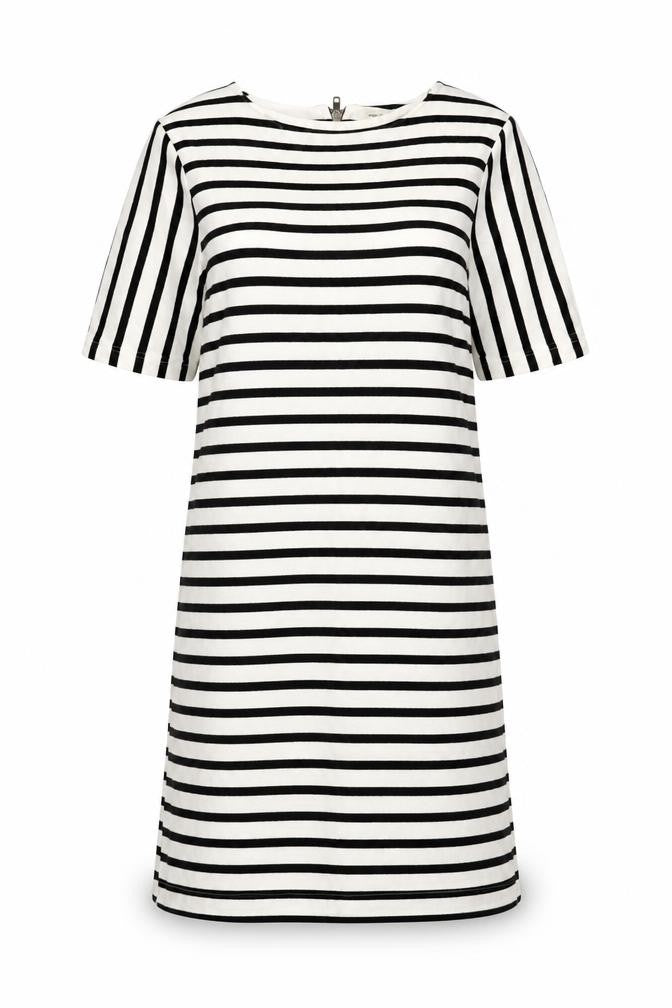 Front view of River Island women’s white striped cotton a-line, size UK 8, round neck