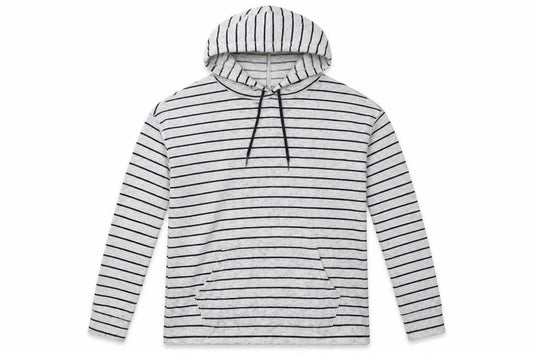 Front view of Papaya women’s grey striped polyester pullover hoodie, size S