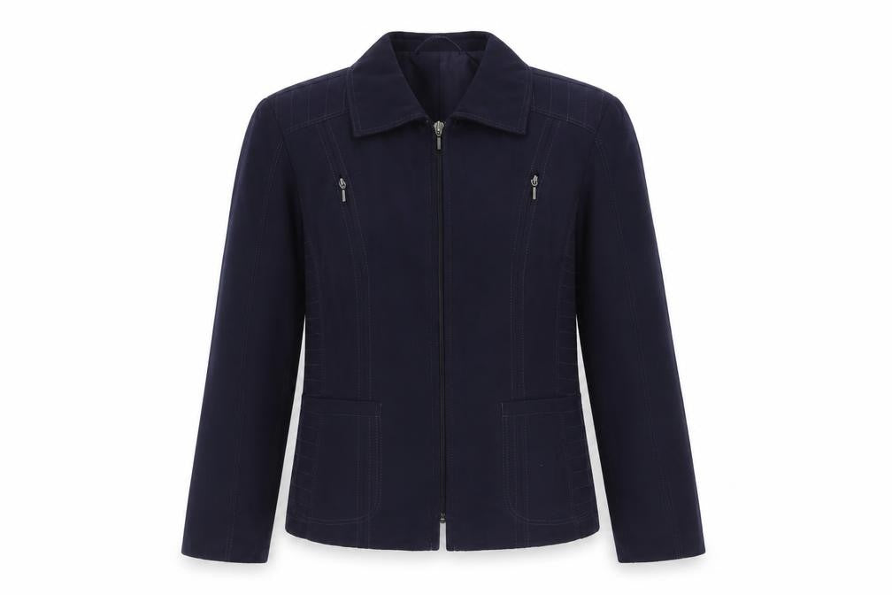 Front view of Gelco women’s purple jacket, size UK 10