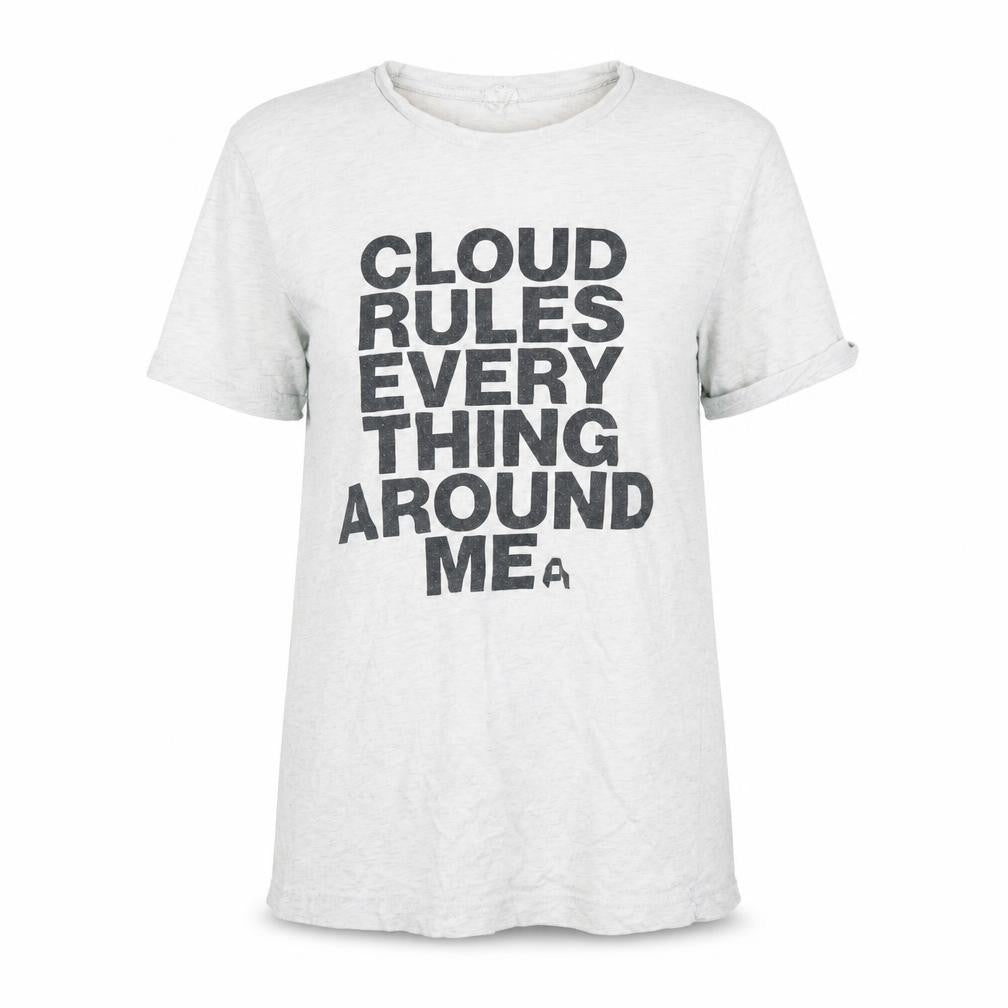 Front view of Canvas women’s grey cotton basic t-shirt, size S, round neck - cloud rules every thing around me