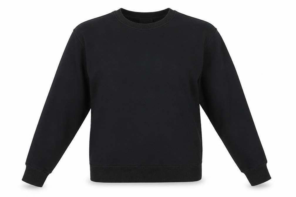 Front view of Primark women’s black round neck cotton jumper, size UK 4