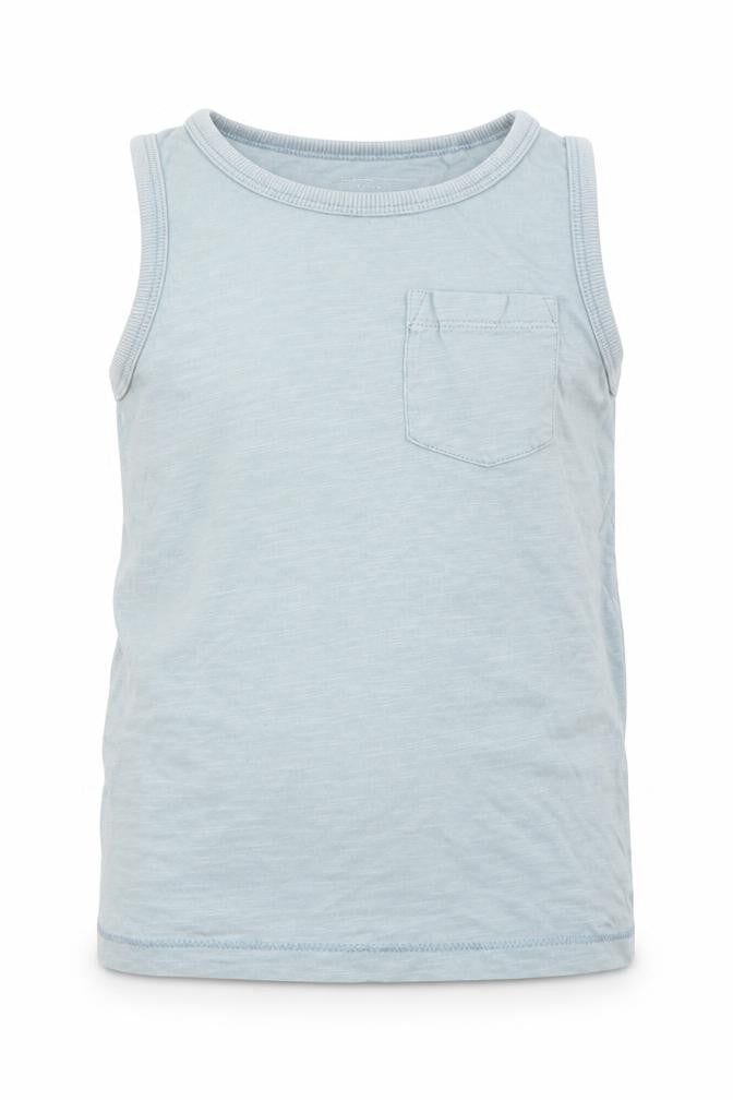 Front view of Next boys’ green cotton basic tank, size 5, years round neck