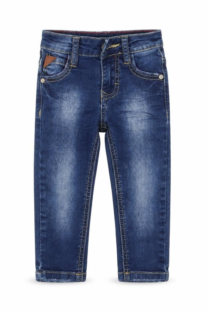 Front view of SMALL GANG boys’ blue cotton jeans, size 18, months