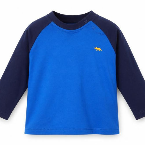 F&F Boys Blue Colourblock Cotton Basic T-Shirt Size 9-12 Months Crew Neck