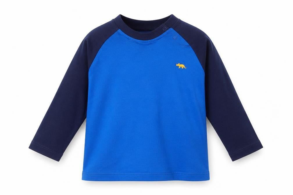 F&F Boys Blue Colourblock Cotton Basic T-Shirt Size 9-12 Months Crew Neck