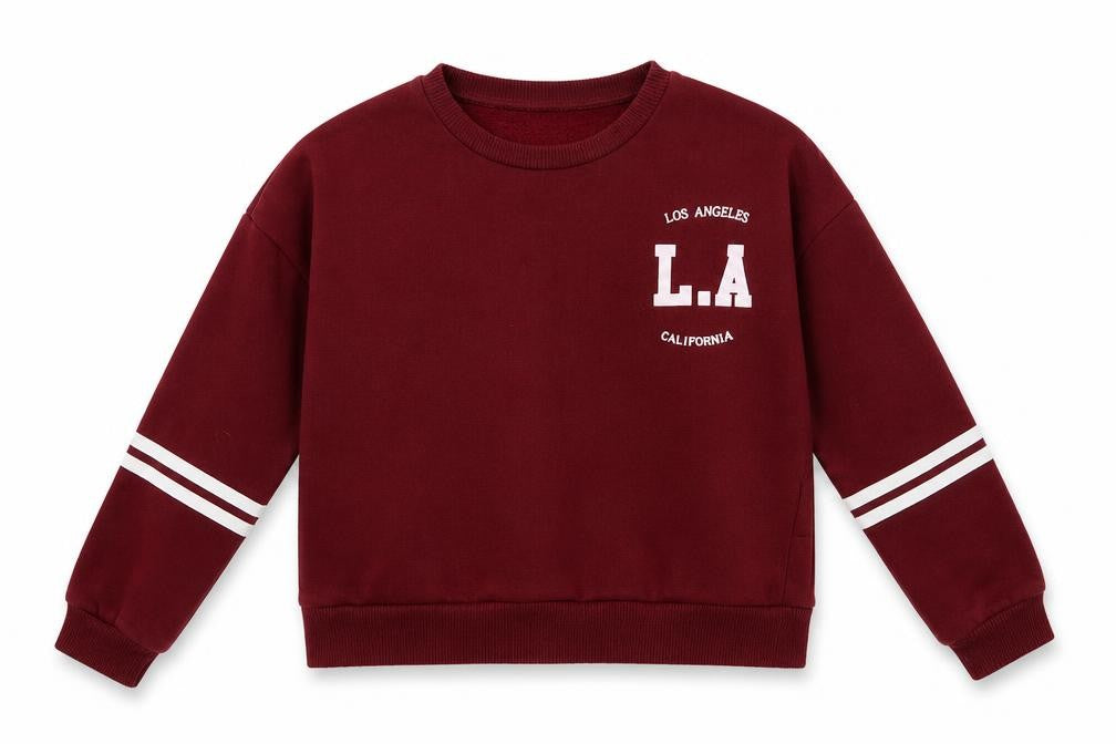 Front view of Matalan girls’ red cotton pullover sweatshirt, size 13, years - l.a.