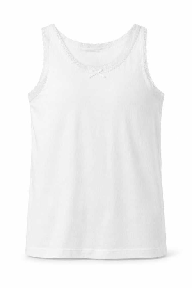NEXT Girls White  Cotton Camisole Tank Size 7-8 Years V-Neck  - Lace Detail