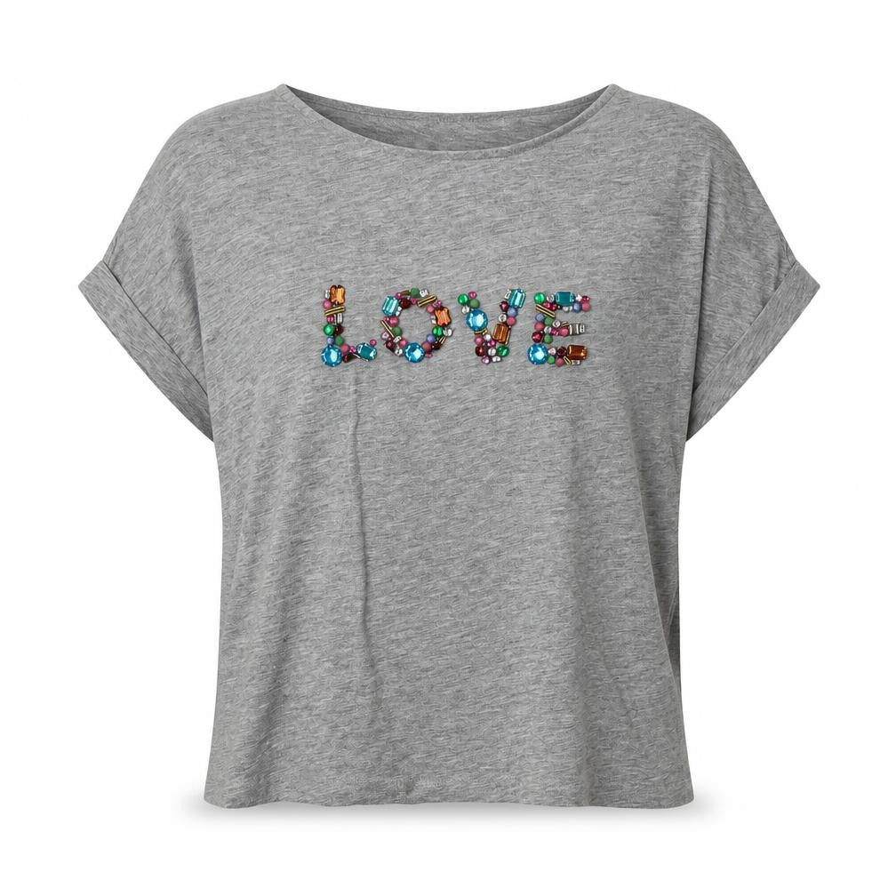 Front view of Red Herring women’s grey polyester basic t-shirt, size UK 8, crew neck - love
