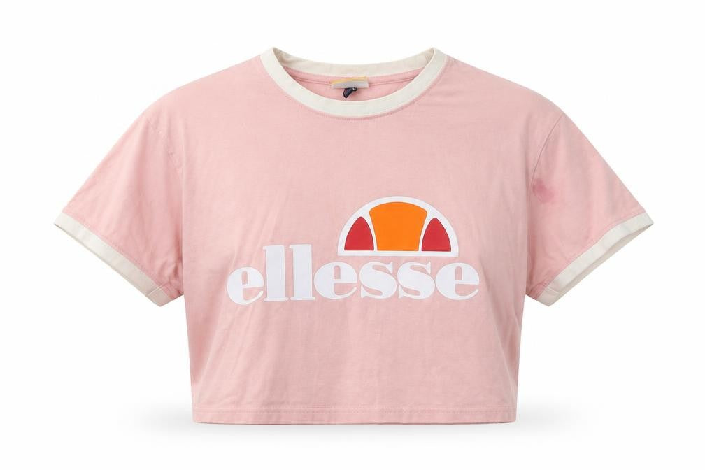 ellesse Womens Pink  Cotton Cropped Polo Size 8 Crew Neck