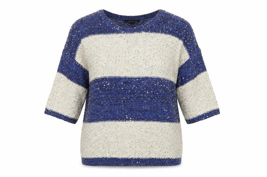 Front view of River Island women’s multicoloured round neck striped polyester jumper, size UK 8