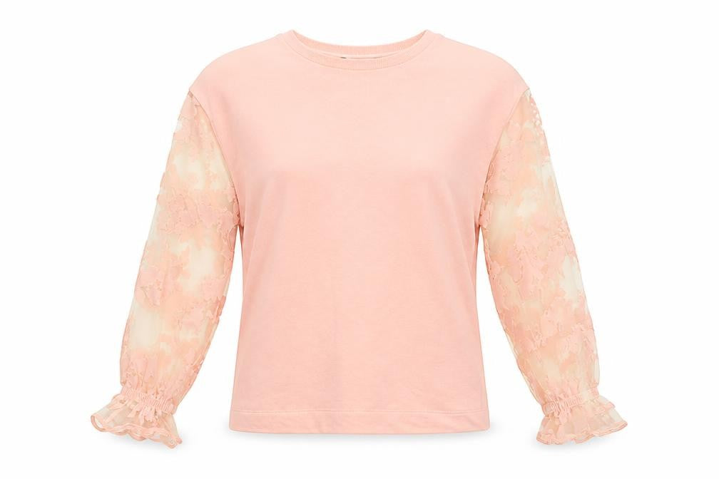 Front view of Primark women’s pink round neck polyester jumper, size XS