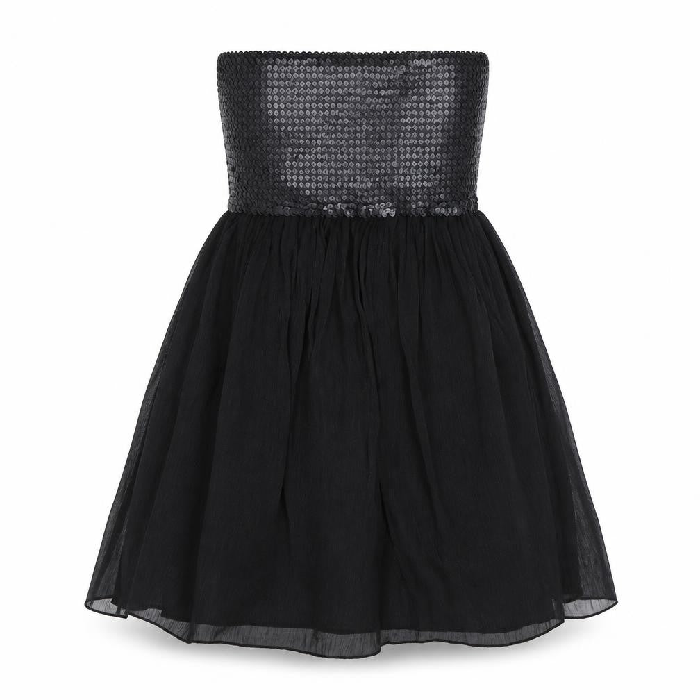 Front view of AX women’s black polyester a-line, size UK 10, square neck