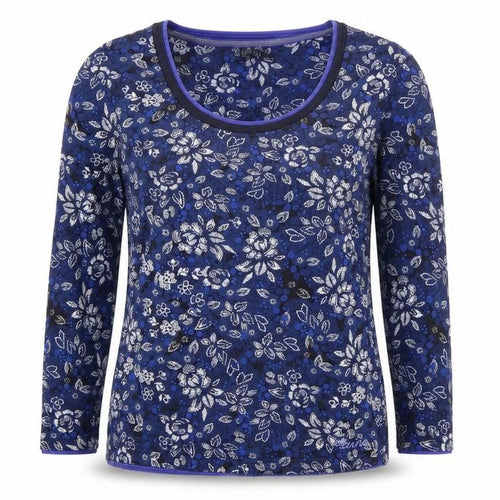 Debenhams Womens Blue Round Neck Floral Cotton Pullover Jumper Size 12