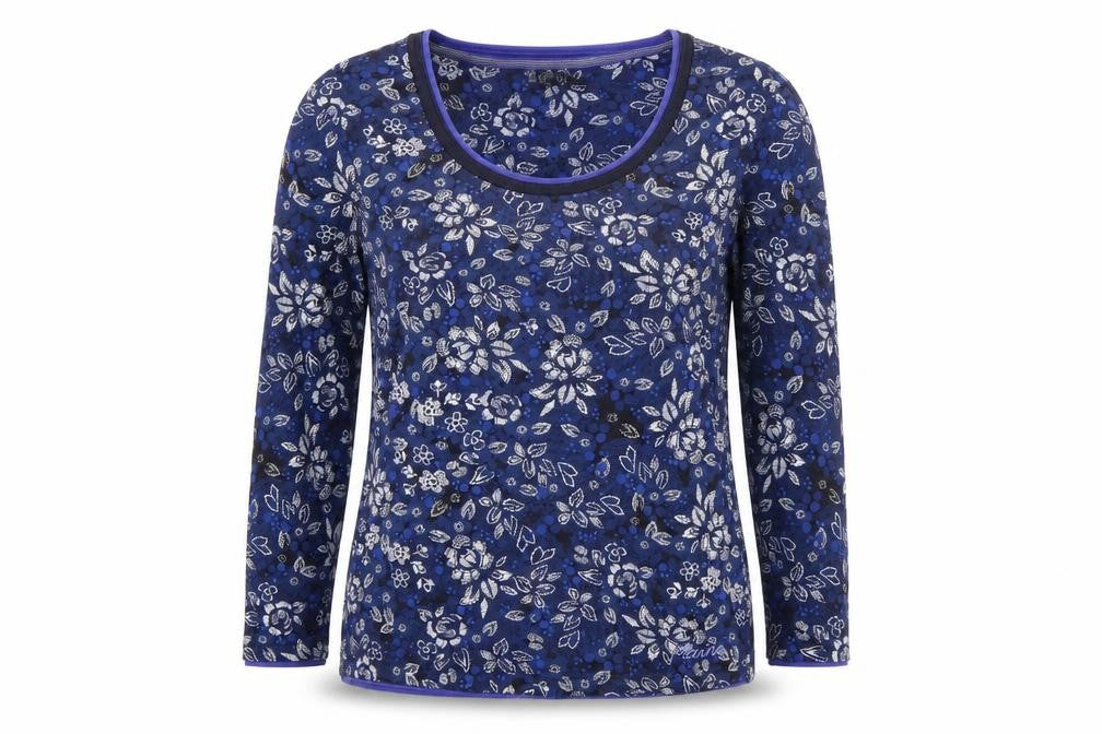 Debenhams Womens Blue Round Neck Floral Cotton Pullover Jumper Size 12