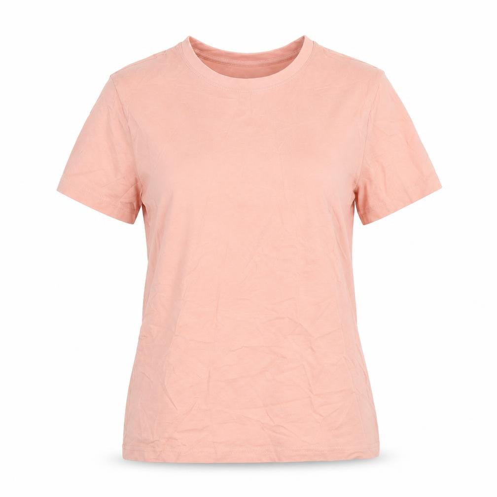 Front view of V by Very women’s pink cotton basic t-shirt, size M, round neck