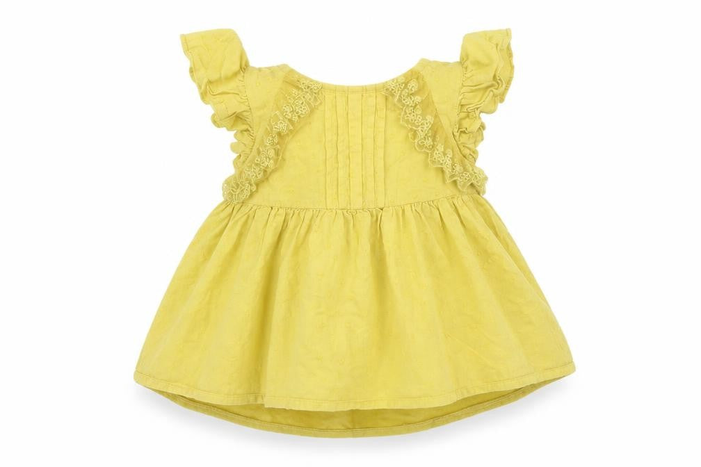 Front view of Next Baby Yellow Cotton Shift, size 12-18, Months Round Neck