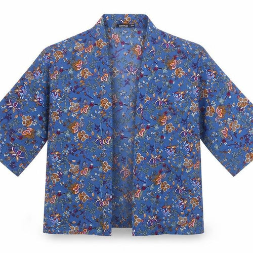 Boohoo Womens Blue V-Neck Floral Polyester Shrug Jumper Size S