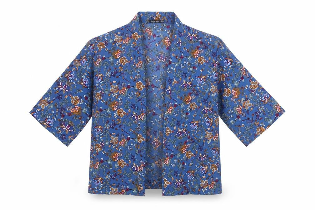 Boohoo Womens Blue V-Neck Floral Polyester Shrug Jumper Size S