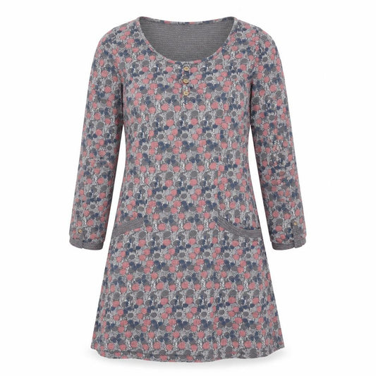 Front view of Debenhams women’s multicoloured geometric cotton basic t-shirt, size UK 10, round neck