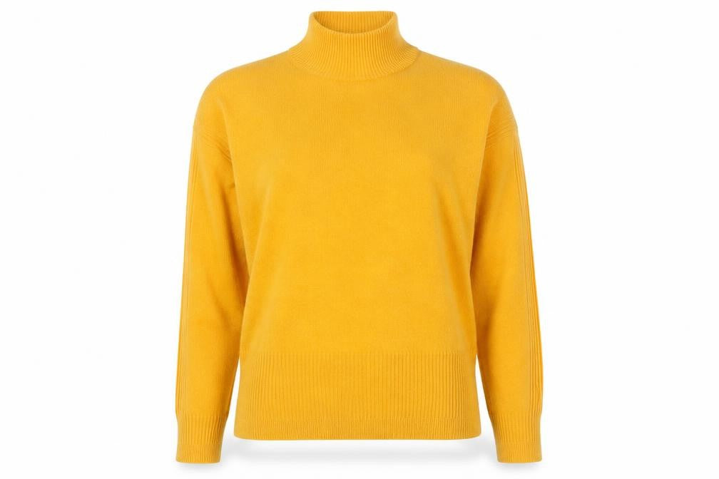 Front view of Next women’s yellow acrylic basic t-shirt, size S, high neck