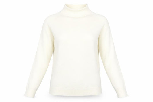 Front view of Atmosphere women’s ivory acrylic basic t-shirt, size UK 12, high neck