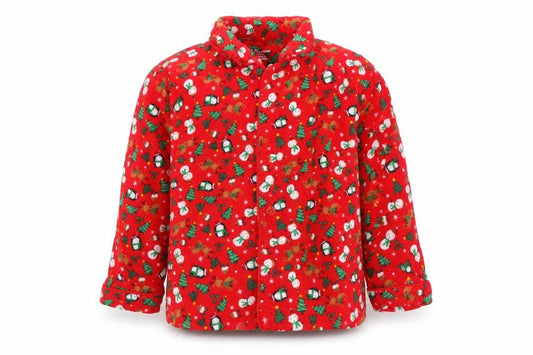 Front view of Primark Baby Red Solid Cotton Pyjama Top, size 12-18, Months - CHRISTMAS