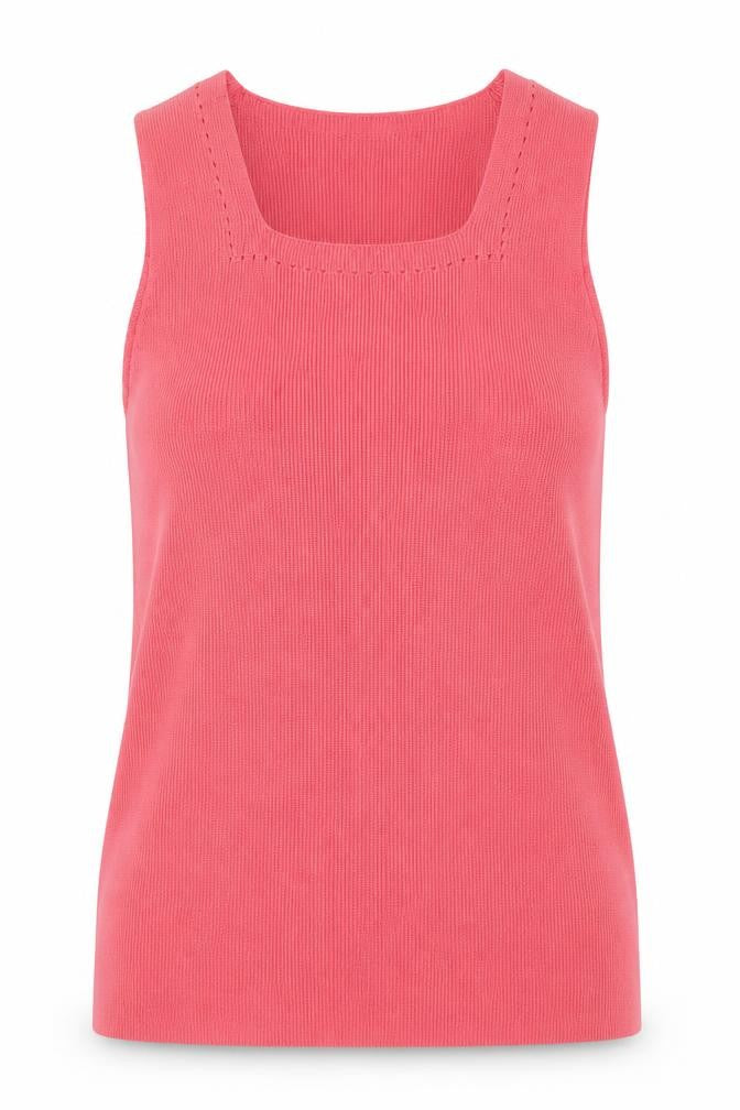 Front view of Sara women’s pink acrylic basic t-shirt, size UK 20, square neck